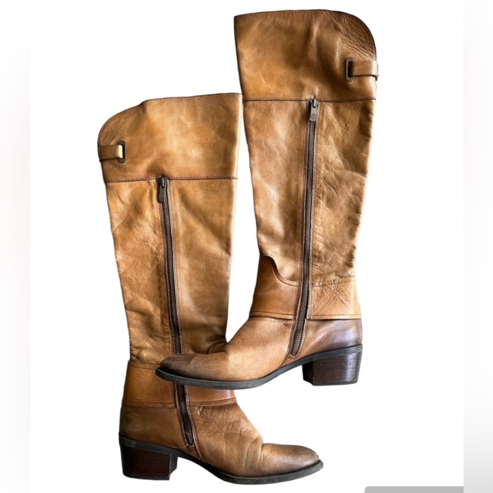 Vince Camuto Brooklee Over The Knee Riding Boots Sz 8 Tan Brown Leather Buckle - Picture 2 of 10